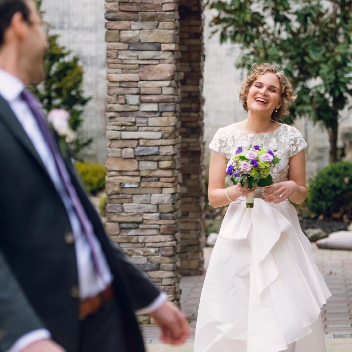 bride and groom first look