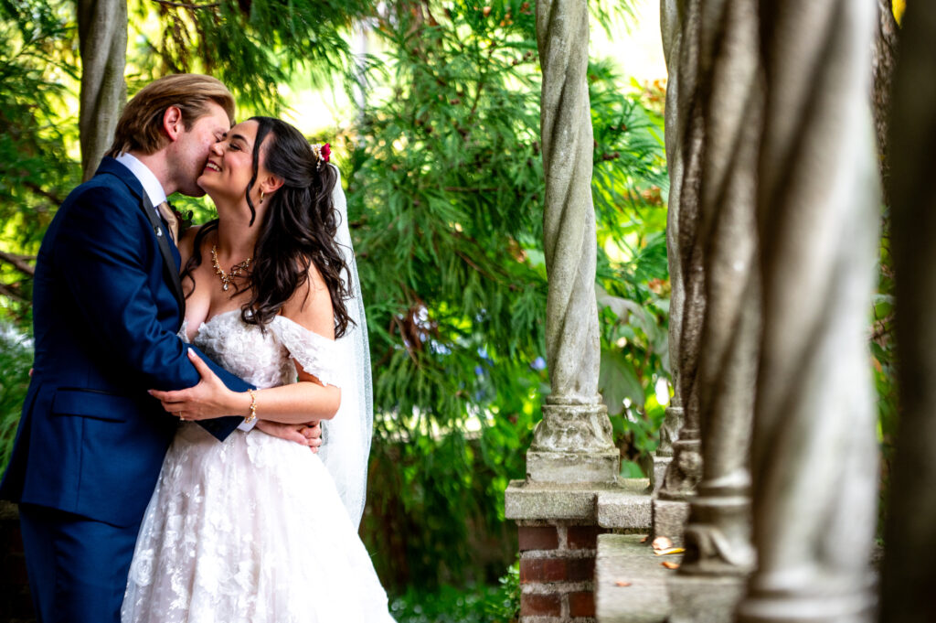 bride and groom kissing