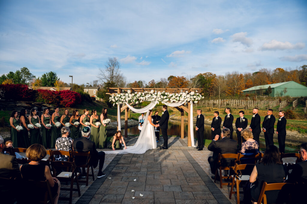 bride and groom at alter in bear brook valley